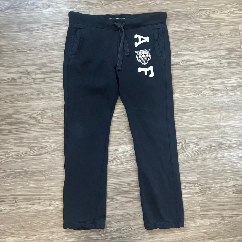 Vintage Y2K Abercrombie & Fitch Mens Navy Blue Tiger Fleece Sweatpants Medium
